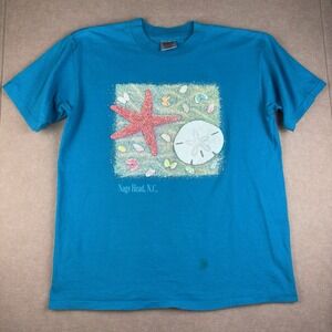VTG Oneita T-Shirt XL Blue Nags Head NC Nature Beach Tee Single Stitch USA‎